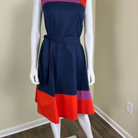 Boss Hugo Boss Hadesa Colorblocked Cotton Poplin Fit & Flare Mini Dress Modern - Picture 13 of 16